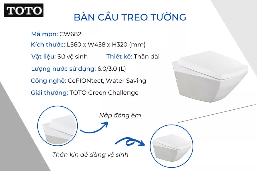 Bồn cầu âm tường hay còn gọi bồn cầu treo tường TOTO