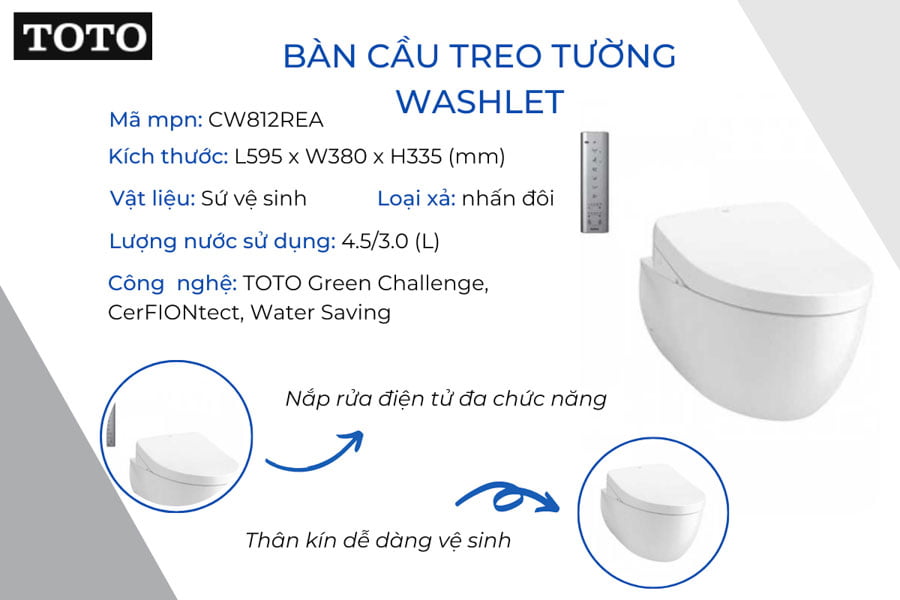 Bồn cầu treo tường kết hợp nắp rửa TOTO