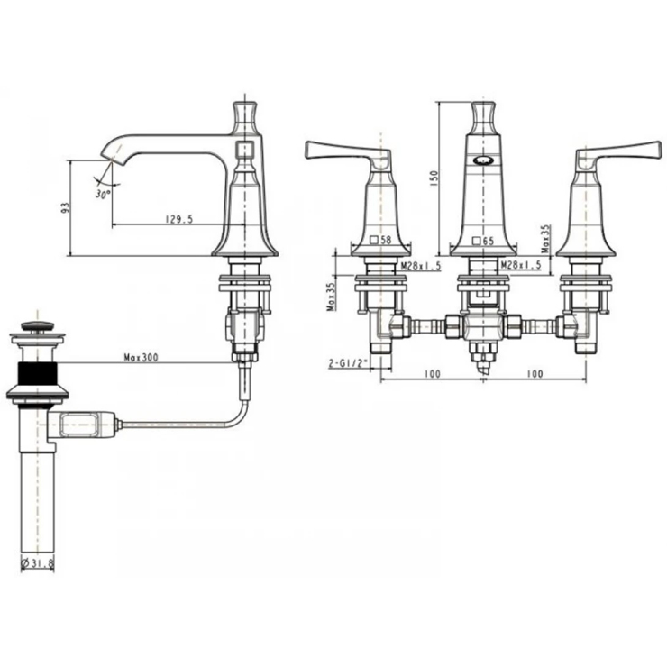 Vòi Lavabo American Standard WF-1603 Kastello Nóng Lạnh 3 Lỗ
