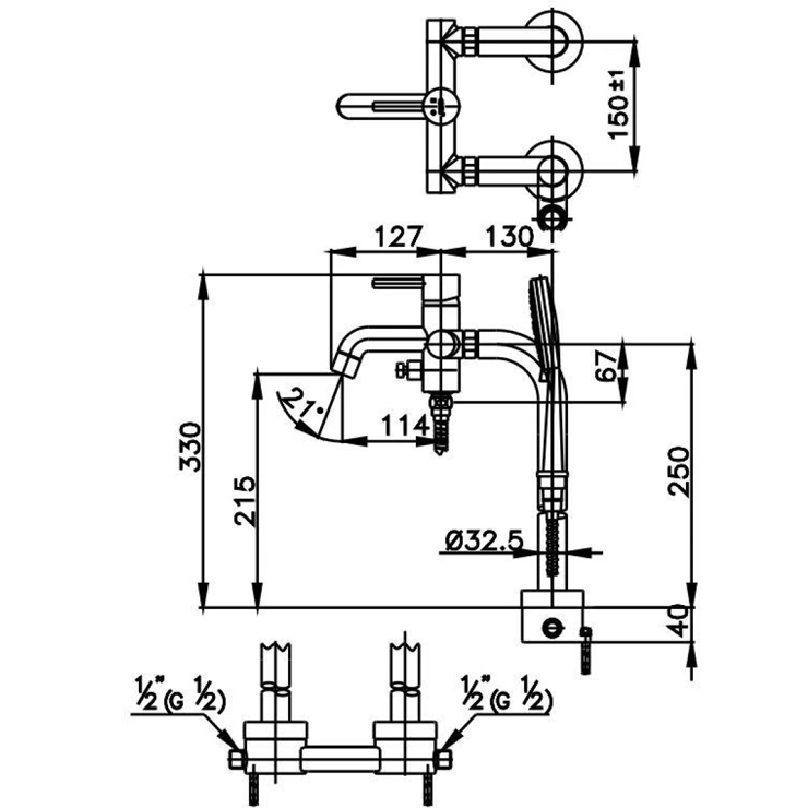 Vòi Bồn Tắm Cotto CT338AXZH019#GR2 Nóng Lạnh Đặt Sàn Màu Vàng