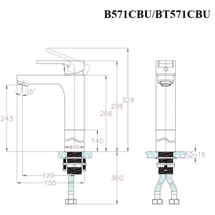Vòi Lavabo Caesar Nóng Lạnh B571CBU Thân Cao Màu Đen