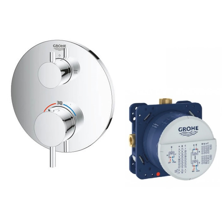 Mặt Bộ Trộn Âm Ổn Nhiệt Grohe 24135003 + 35600000 Atrio Gắn Tường