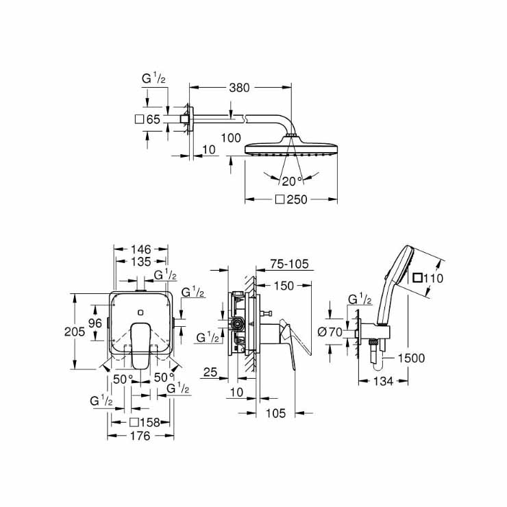 Bộ sen tắm âm tường GROHE 1053360000 Cubeo Bundle