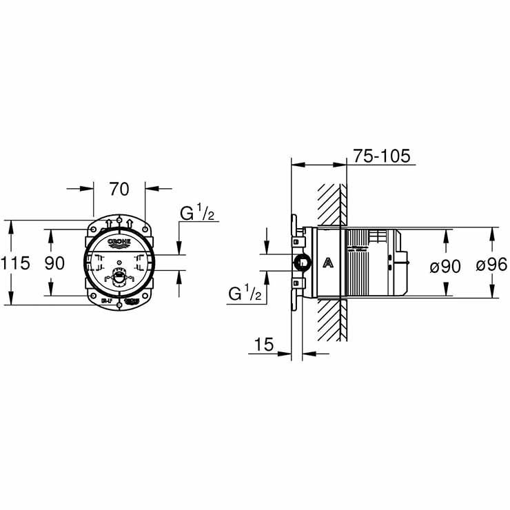 Bộ âm của bát sen trần GROHE 26483000 Rainshower SmartActive 