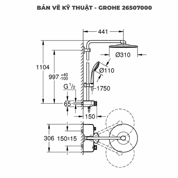 Vòi sen cây GROHE Euphoria SmartControl System 26507000
