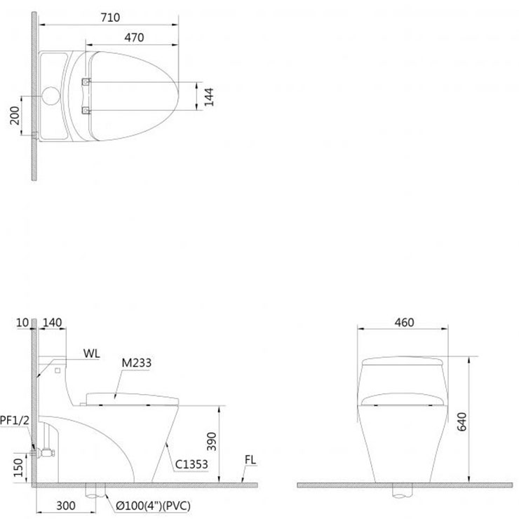 Bồn Cầu Caesar C1353 1 Khối