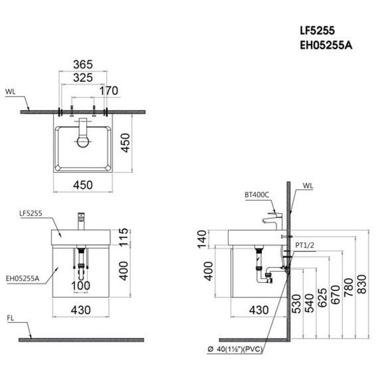 Bộ Tủ Lavabo Caesar LF5255/EH05255AV Bộ Tủ Lavabo Caesar LF5255/EH05255AV