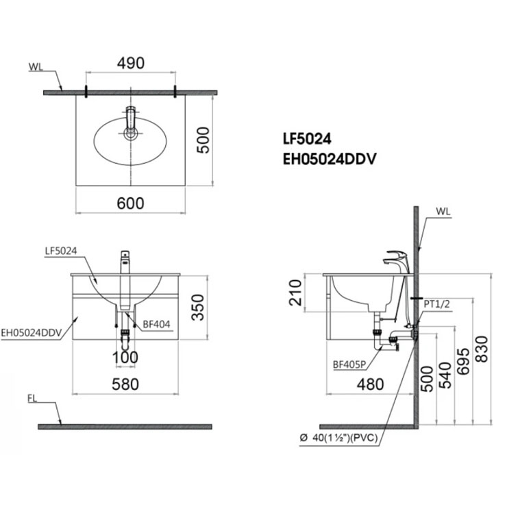 Bộ Tủ Lavabo Caesar Treo Tường LF5024/EH05024DDV 