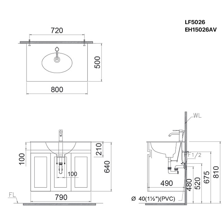 Bộ Tủ Lavabo Caesar LF5026/EH15026AW7V Treo Tường 800x500mm Bộ Tủ Lavabo Caesar LF5026/EH15026AW7V Treo Tường 800x500mm