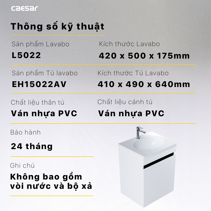 Bộ Tủ Lavabo Treo Caesar L5022/EH15022AV Màu Trắng