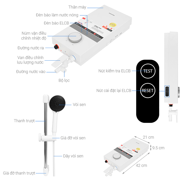 Máy Nước Nóng TOSHIBA TWH-45MCNVN(W)-WB Trực Tiếp 4500W