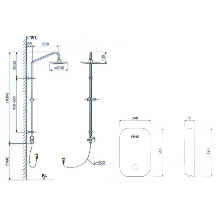 Máy Nước Nóng Ferroli Amore GDP Sen Cây INAX BFV-CL1 Trực Tiếp Có Bơm Trực Tiếp Có Bơm