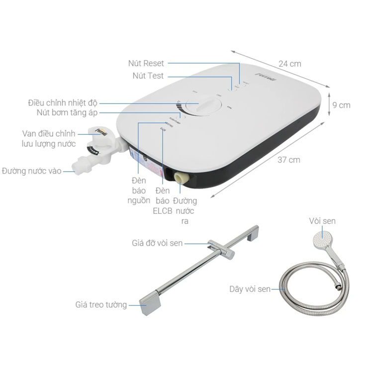 Máy Nước Nóng Ferroli DIVO SSP 4.5S Trực Tiếp Có Bơm