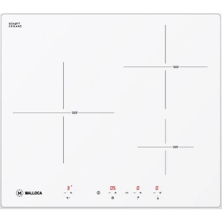 Bếp Từ Malloca MI 593 W Mặt Kính Đen 3 Vùng Nấu Màu Trắng