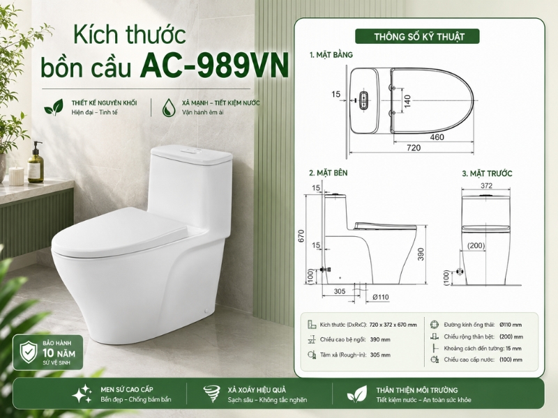 Review bồn cầu INAX AC-989VN: Có đáng mua nhất phân khúc 5 triệu? Bản vẽ kỹ thuật kích thước bồn cầu INAX AC-989VN